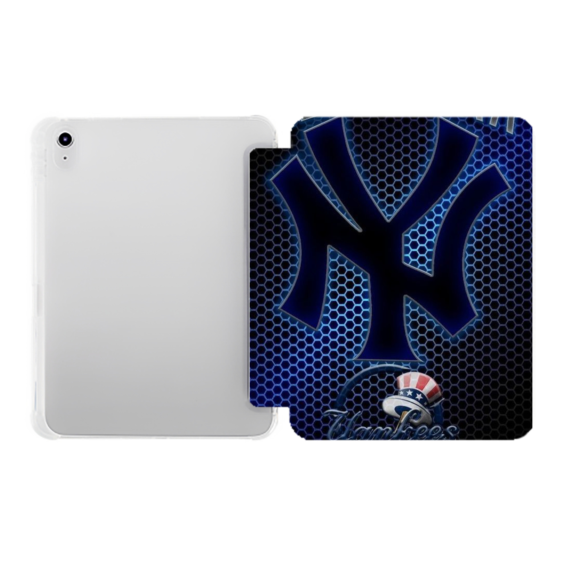 New York Yankees 319 Premium Tri-Fold PU Leather & Silicone IPad Case With Pencil Slot – Fits 9.5,10.5,10.9 – Adjustable Stand, Slim, Protective